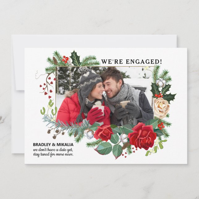 Save The Date Fiançailles photo Winter Pine Holly (Devant)