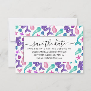 Save The Date Fille Aquarelle Mermaids Contes Coquillages Motif