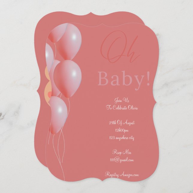 Save The Date fille baby shower rose (Devant / Derrière)