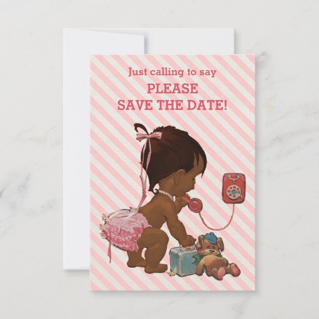 Save The Date Fille Ethnique Au Téléphone Diagonal Stripe Enregi (Devant)