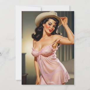 Save The Date Fille pin-up rétro avec chapeau de cowboy