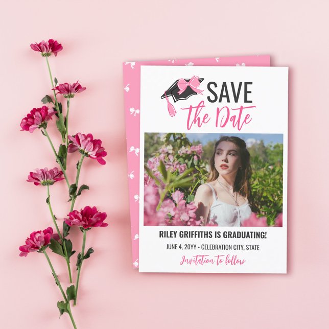 Save The Date Fille Rose Bow & Casquette Graduation (Créateur téléchargé)