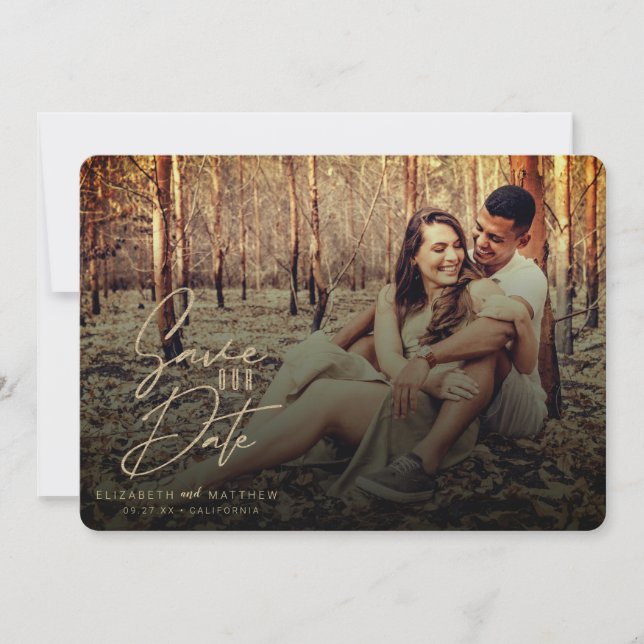 Save The Date Filtre Rustique Automne Gold Script avant et arriè (Devant)