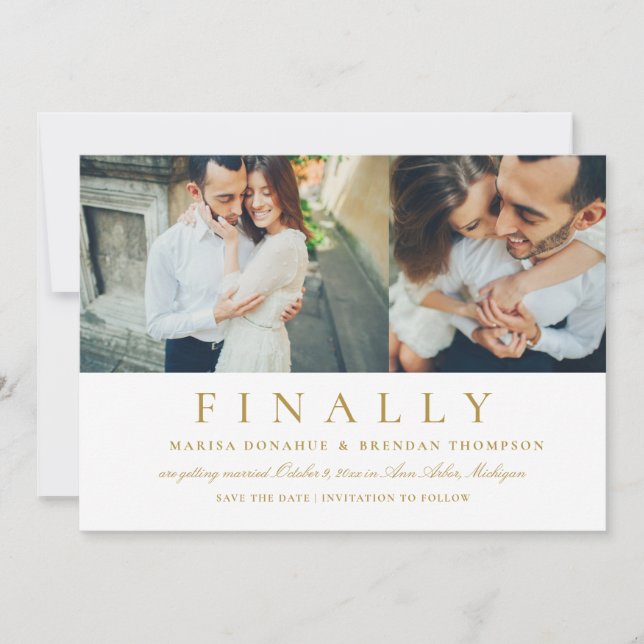 Save The Date Finalement Elegant Antique Gold Mariage Photo (Devant)