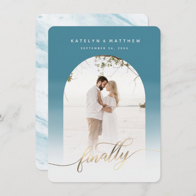 Save The Date Finalement Gold Script Waterfall Arch encadré phot (Devant / Derrière)