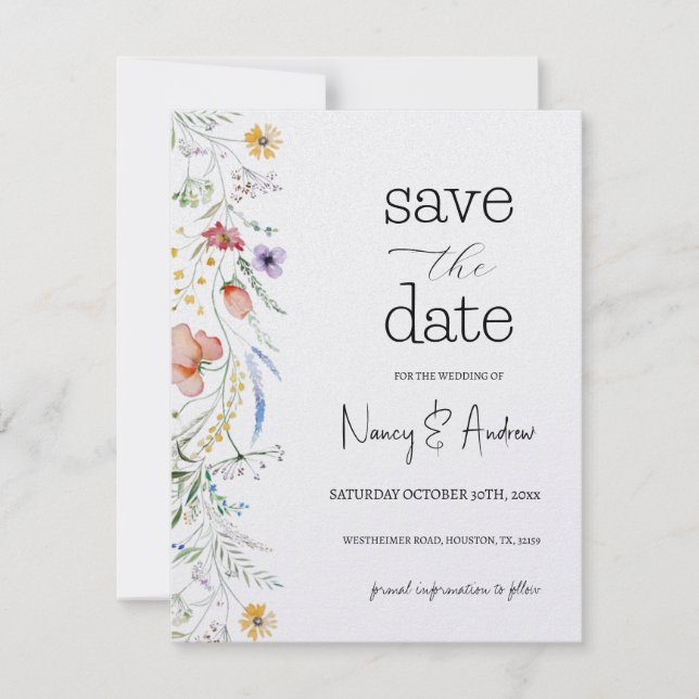 Save The Date Fiona Wildflower En Fleur Floral Baby Shower (Devant)