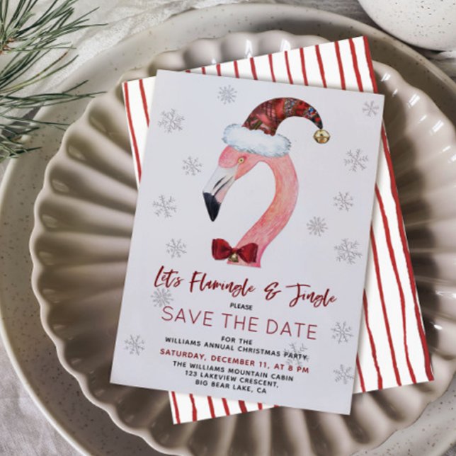 Save The Date Flamant rose kitsch fête de Noël Enregistrer la da (Créateur téléchargé)