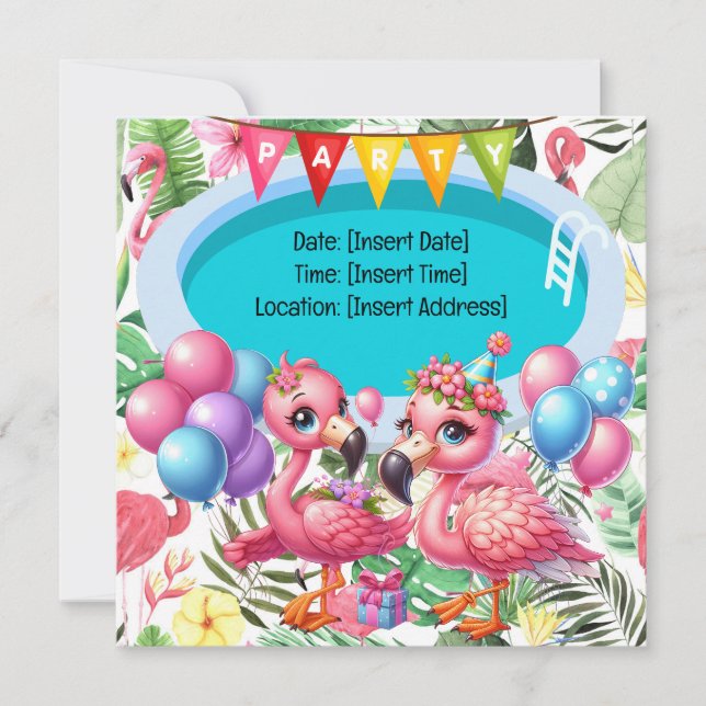 Save The Date Flamant rose Pool Party ! (Devant)