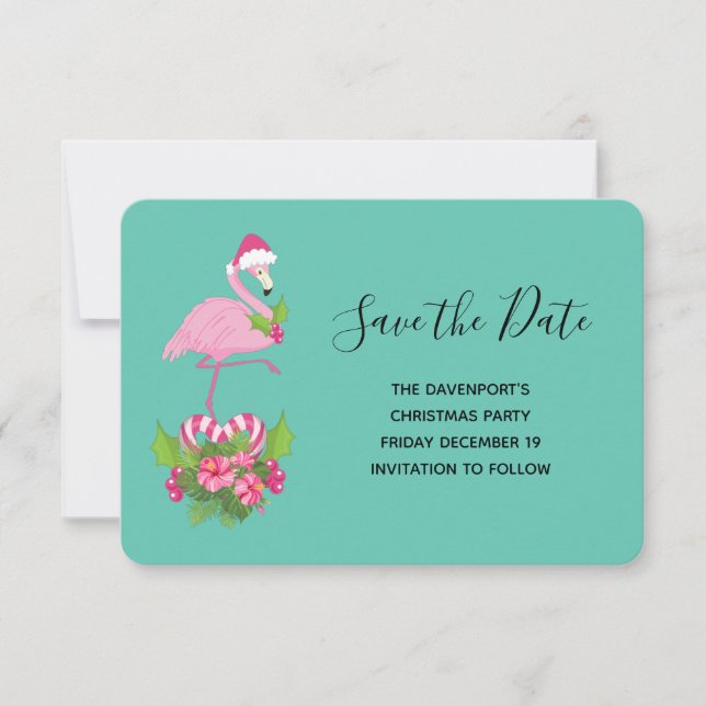 Save The Date Flamant rose rose à Santa Hat Noël Whimsical (Devant)