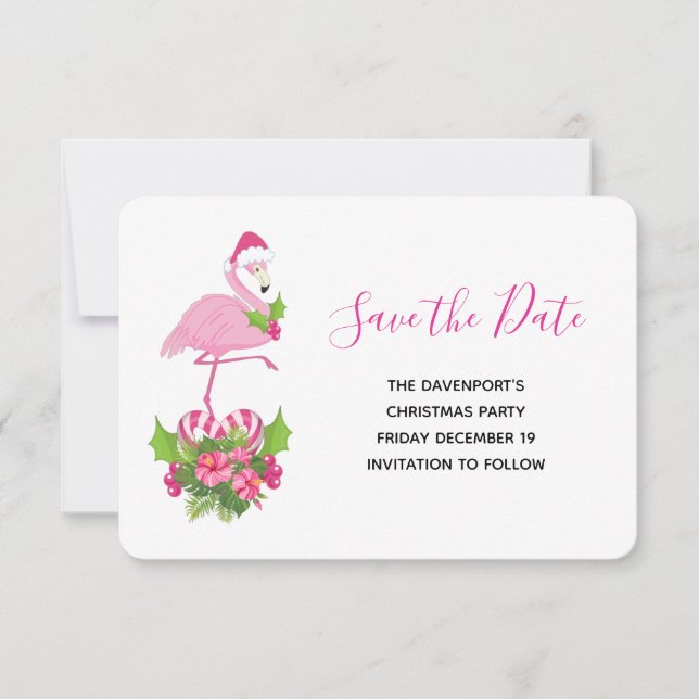 Save The Date Flamant rose rose à Santa Hat Noël Whimsical (Devant)