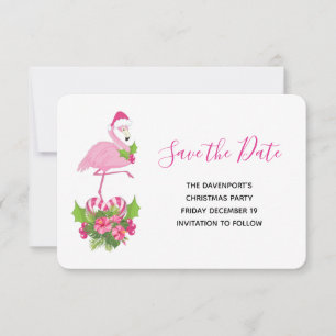 Save The Date Flamant rose rose à Santa Hat Noël Whimsical