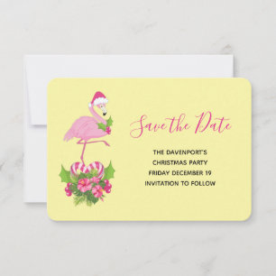 Save The Date Flamant rose rose à Santa Hat Noël Whimsical