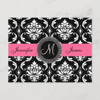Save The Date Flamant rose rose noir Damas Monogramme Enregistre