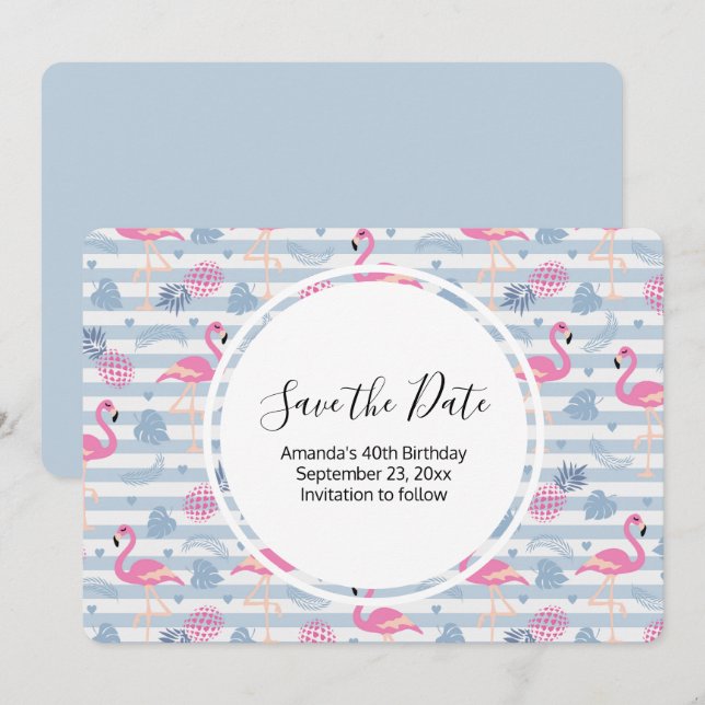 Save The Date Flamant rose Whimsical et ananas Motif Anniversair (Devant / Derrière)