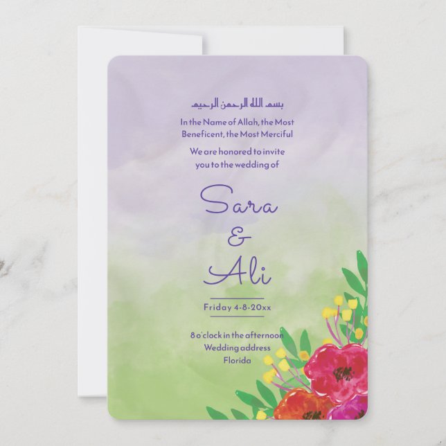 Save The Date Fleur anglaise-musulmane aquarelle lavande florale (Devant)