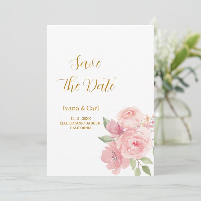 Save The Date Fleur aquarelle ROSE (Debout devant)