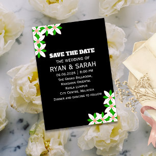 Save The Date Fleur blanche et verte minimaliste