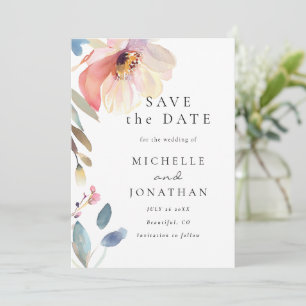 Save The Date Fleur blanche rose simple Mariage chrétien moderne
