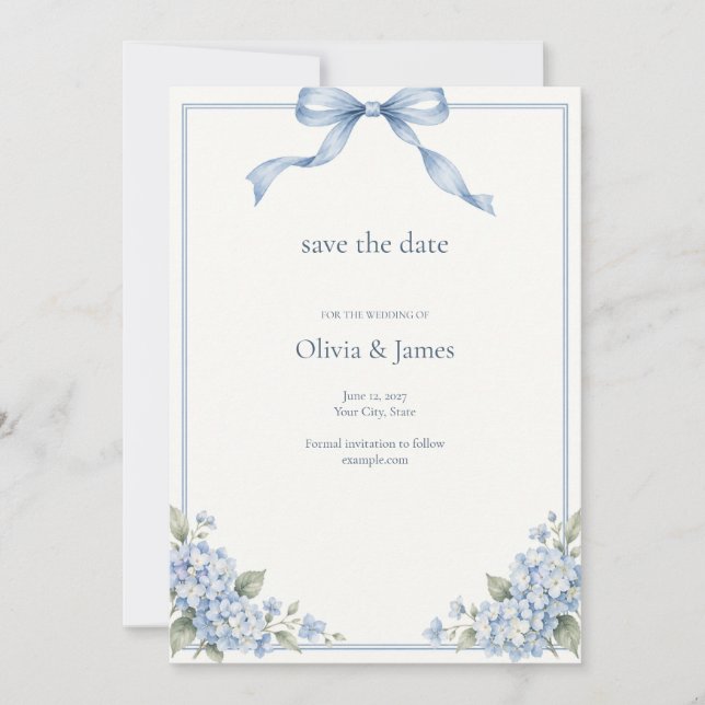 Save The Date Fleur Bleu Éphéméride de Mariage (Devant)