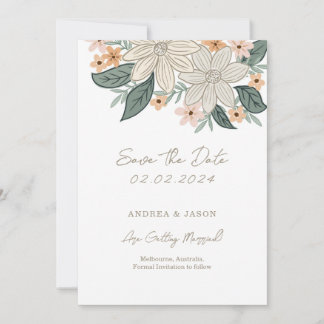 Save The Date Fleur bohème, fleurs dessinées à la main pour anno