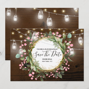Save The Date Fleur botanique de pays lumières bois brun