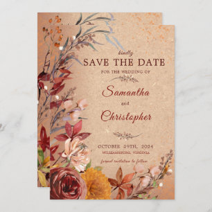 Save The Date Fleur d'automne rustique Bourgogne Ambre Floral