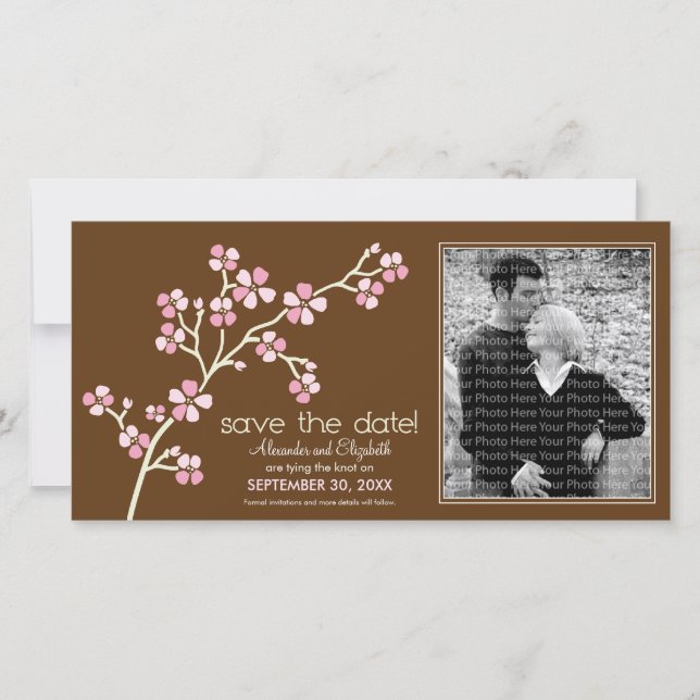 Save The Date Fleur de cerise rose/Brown Enregistrer la date Pho (Devant)