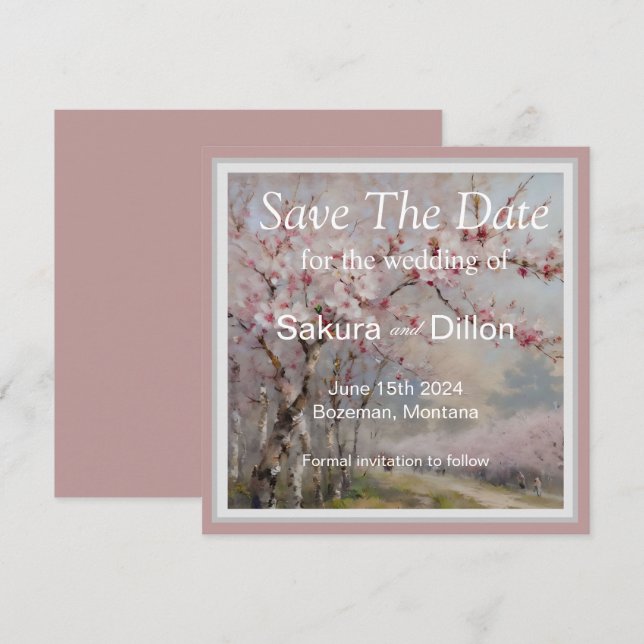 Save The Date Fleur de cerisier aquarelle élégante (Devant / Derrière)
