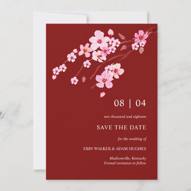 Save The Date Fleur de cerisier chinois moderne (Devant)