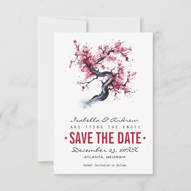 Save The Date Fleur de cerisier d'aquarelle (Devant)