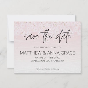 Save The Date Fleur de cerisier rose et blanc en bois