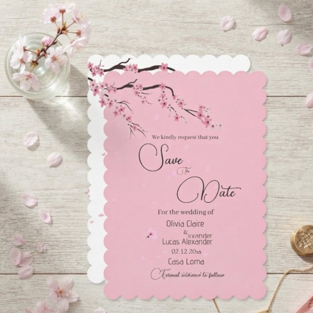 Save The Date Fleur de cerisier rose Sakura aquarelle florale  (Créateur téléchargé)