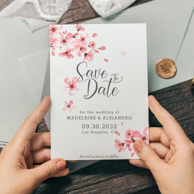 Save The Date Fleur de cerisier rose simple mariage romantique c (Créateur téléchargé)