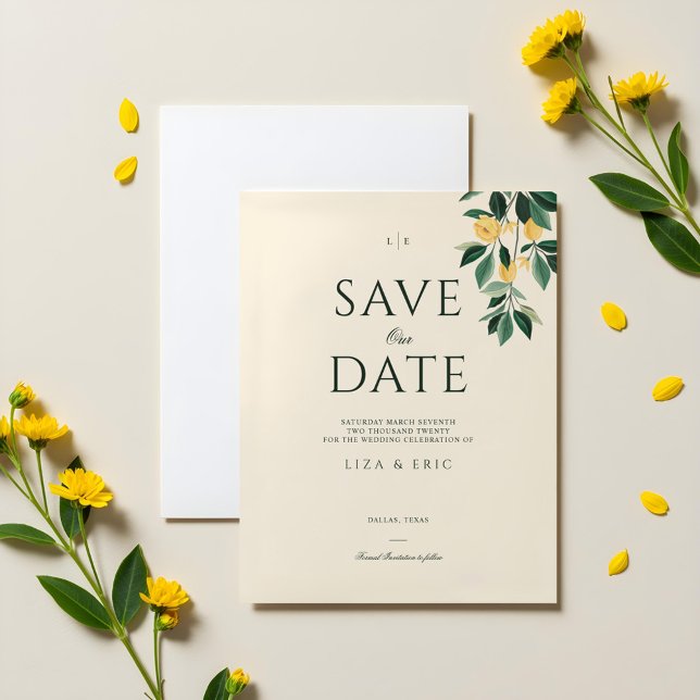 Save The Date Fleur de citron Arbre Floral Élégant Mariage minim (Lemon Blossom Floral Tree Elegant Minimal Wedding Save The Date)
