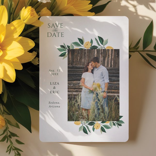 Save The Date Fleur de citron Arbre Floral Photo de mariage élég (Lemon Blossom Floral Tree Elegant Wedding Photo Save The Date)