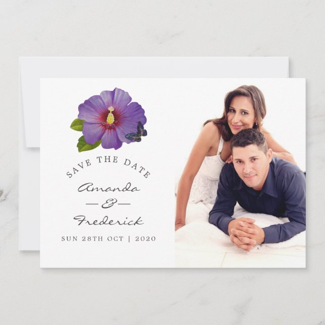 Save The Date Fleur de Hibiscus Ultra Violet Mariage Enregistrer (Devant)