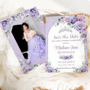 Save The Date Fleur de Lilas Violet Douce 16 Anniversaire Argent