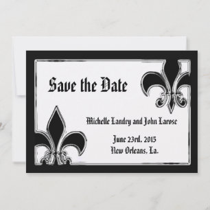 Save The Date Fleur de Lis Chrome Noir et Blanc Enregistrer la D