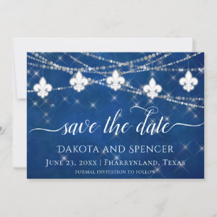 Save The Date Fleur de Lis Classic Lumières Bleues   Mariage de