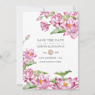 Save The Date Fleur de lotus aquarelle mariage indien