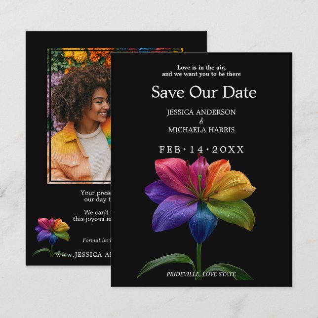 Save The Date 🌈 Fleur de Lys Arc-en-ciel Enregistrez la Date —  (Devant / Derrière)