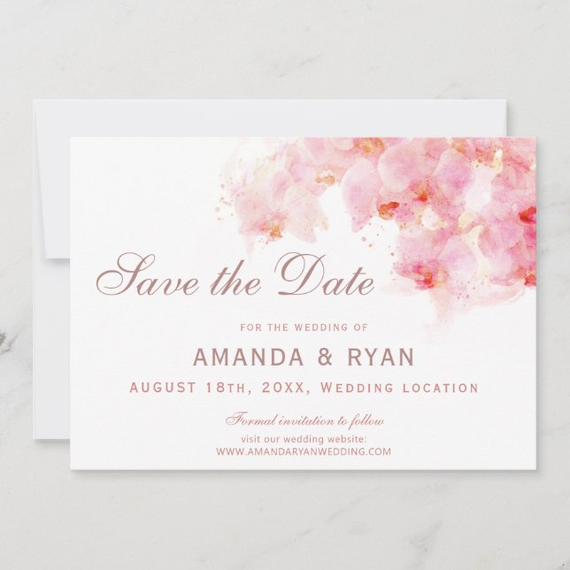 Save The Date Fleur de mariage floral aquarelle Orchidée Orange (Devant)