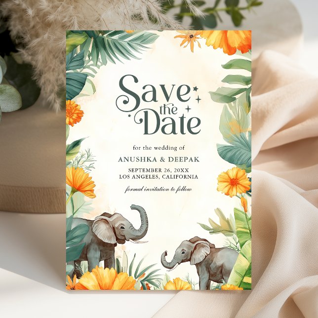 Save The Date Fleur de souci Feuille de palmier Élément sud-indi (Créateur téléchargé)