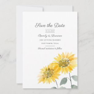 Save The Date Fleur de tournesol à l'aquarelle Botanique Sauvega