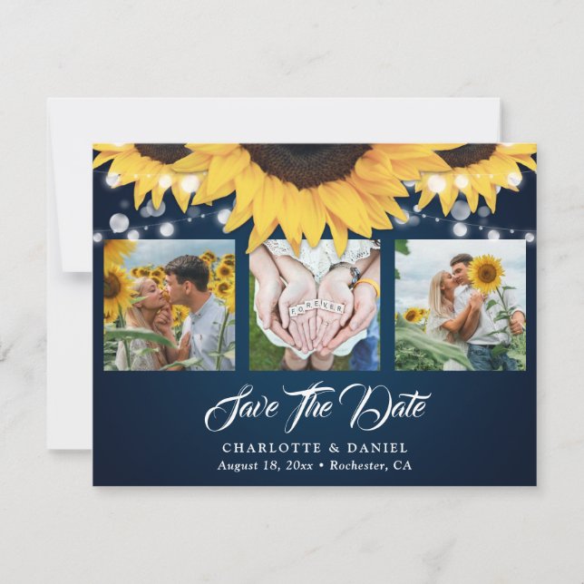 Save The Date Fleur de tournesol en dentelle bleu marine 3 Photo (Devant)