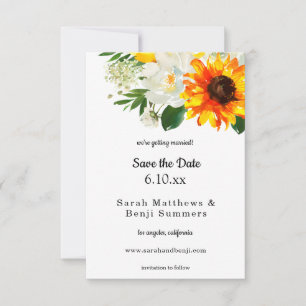 Save The Date Fleur de tournesol & Rose blanche Floral &blanc