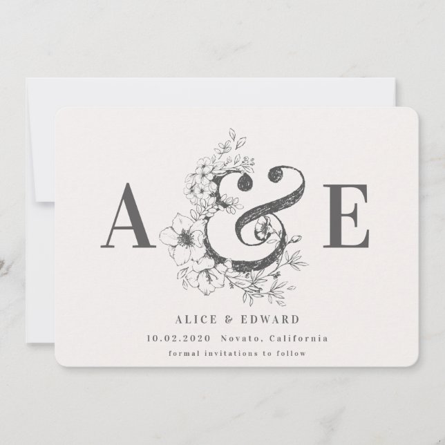 Save The Date Fleur dessinée à la main enregistrer la date (Devant)