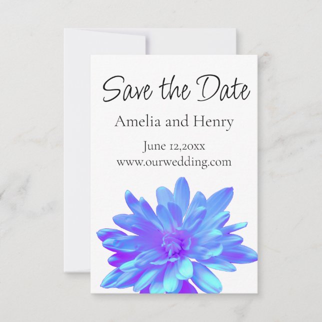 Save The Date Fleur florale bleue violette élégante  (Devant)