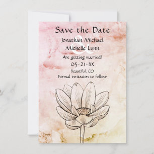 Save The Date Fleur Lotus simple   Mariage en marbre rose