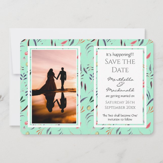 Save The Date Fleur NEO MINT Photo personnalisée C'EST EN TRAIN  (Devant)